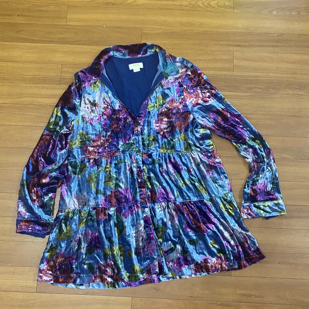 Anthropologie Maeve Multicolor Velvet Top | Size medium